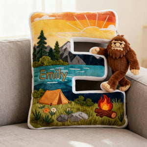 Sasquatch Camping Alphabet Initial Letter Pillow, Personalized Gifts For Camping Lovers & Bigfoot Seekers 02qhqn111225