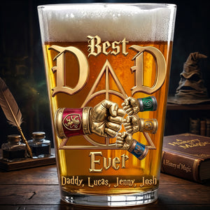 Cheerful Dad & Kids Fist Bump Drinking Glass - Personalized Gift For Dads 02HUDT230526