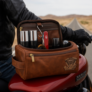 Motorcycle Mechanical Men Leather Toiletry Bag, Personalized Gifts For Bikers 01qhlu190825