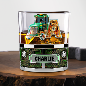 Rustic Tractor Initials Name Drinking Glass - Personalized Gifts For Tractor Lovers 03TGLU250825