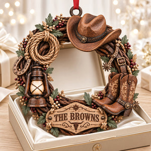 Cowboy Wooden Wreath Acrylic Ornament - Personalized Christmas Gifts 05ttdt091026