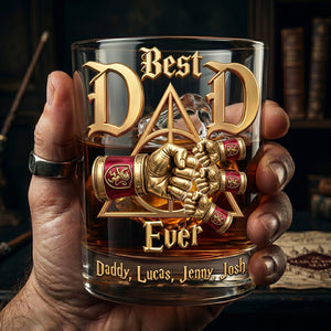 Cheerful Dad & Kids Fist Bump Round Glass - Personalized Gifts For Dad 01hudt010626