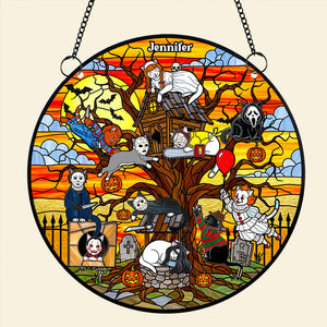 Creepy Cat Suncatcher Ornament, Personalized Gifts For Cat Lovers & Horror Fans 04QHDT070825