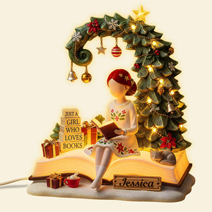 Book Girl Custom Shape Acrylic Christmas Light Box - Personalized Gifts For Book Lovers 01pgta041125