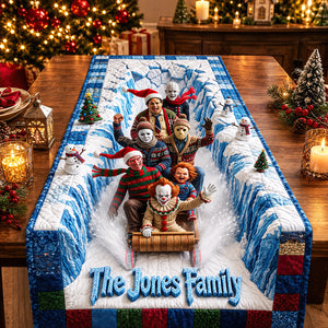 Macabre Midnight Slashers, Christmas Tobogganing Hours Quilted Table Runner - Personalized Gifts For Horror Lovers 04qhdt210826