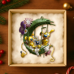 Cozy Spotted Yellow Monkey Family Hanging Nest Ornament, Personalized Gifts For Family 01qhtn061025