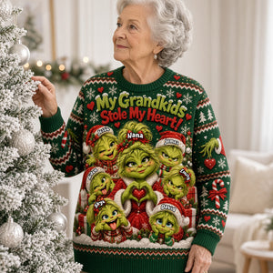 My Grandkids Stole My Heart Knitted Ugly Sweater - Personalized Gifts For Grandparents Christmas Ugly Sweater 03NATA131026