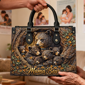 Strong Mama Bear Leather Bag - Personalized Gift For Mom 02HULU070226