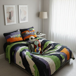 Hugging Skull Couples Quilt Bedding Set - Personalized Gift For Couples 04NALU221025