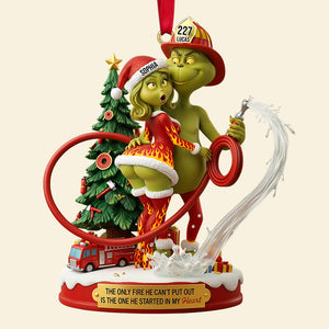 Funny Firefighter Green Monster Personalized Gifts For Couple Christmas Ornament 02tgtn011025