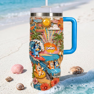 Summer Time 40oz Tumbler With Handle - Personalized Gifts 04PALU290626
