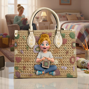 Crochet Girl Leather Bag - Personalized Gifts For Crochet Lovers 07nalu171225
