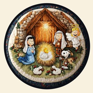 Cute Jolly Nativity Quilted Round Mat, Personalized Gifts For Christians 04qhtn011025