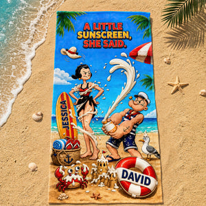 A Little Sunscreen Beach Towel - Personalized Gifts For Couple 04HADT200726