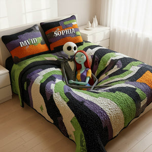 Hugging Skull Couples Quilt Bedding Set - Personalized Gift For Couples 04NALU221025