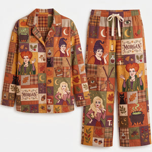 Personalized Patchwork Button Up Pajama Set – Halloween Gifts For Witch Lovers 01patn310726
