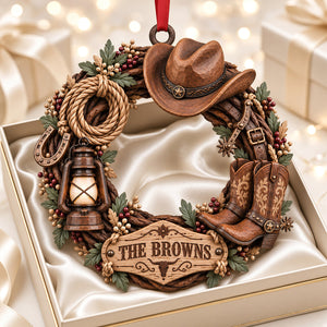 Cowboy Wooden Wreath Acrylic Ornament - Personalized Christmas Gifts 05ttdt091026