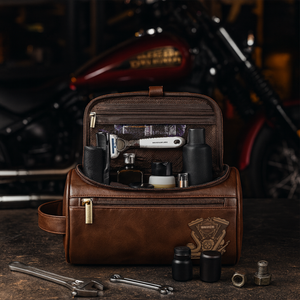 Motorcycle Mechanical Men Leather Toiletry Bag, Personalized Gifts For Bikers 01qhlu190825
