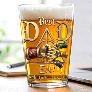 Cheerful Dad & Kids Fist Bump Drinking Glass - Personalized Gift For Dads 02HUDT230526