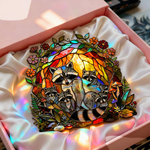Raccoon Family Suncatcher Ornament - Personalized Gifts For Mom 01tylu260226