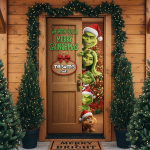 Family Green Monster Door Cover - Personalized Gifts For Family Christmas Door Cover 06KILU031125