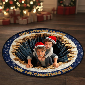 Two Forces, One Christmas Quilted Round Mat Personalized Gifts For Couple 05TGQN081025