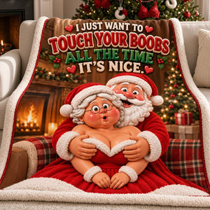 Santa Old Couple Touch Your Boobs Blanket - Personalized Gifts For Couple 01nata121026