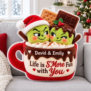 Lovely Mischief Marshmallow Couple Life is S'More Fun with You Custom Shaped Pillow - Personalized Christmas Gifts For Couples 04toqn211026