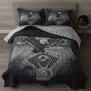 Edgy & Bold Motorcycle Engine Quilt Bed Set, Personalized Gifts For Biker 02qhlu150725