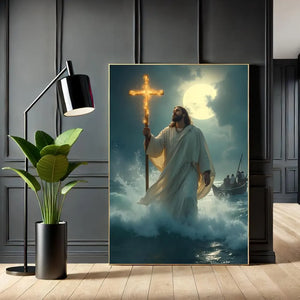 Jesus Walking On Water With Glowing Cross Canvas – Gift For Jesus Lover 02acxa060525