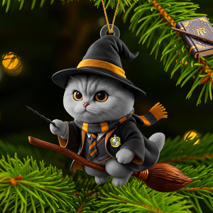 Flying Broom Cat Christmas Ornament - Personalized Gifts For Cat Lovers 03ACDT220825
