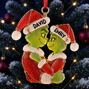 Christmas Couple Sea Glass Effect Ornament, Personalized Gifts For Couple 06QHDT131026
