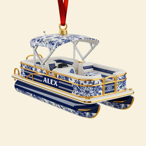 Toile de Jouy Christmas Ornament - Personalized Gifts For Pontoon Lovers 01pgqn071025