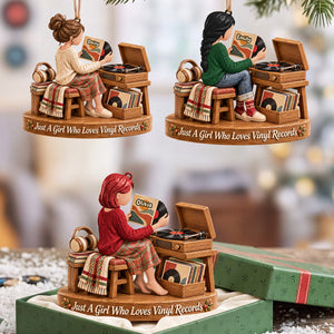 Vinyl Record Girl Wood Effect Ornament, Personalized Gifts For Vinyl Records Lovers 02qhta141026
