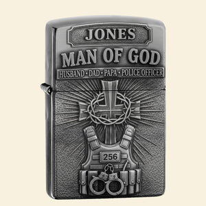 Police Man Of God Lighter, Personalized Gifts For Police Officer 05qhtn120825