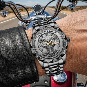 Biker Behind Bars Stainless Steel Men's Watch, Personalized Gifts For Motorcycle Lovers 03qhqn310725
