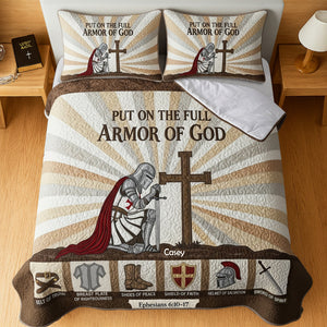 Templar Kneel Under God Quilt Bed Set, Personalized For Christians Warrior 03qhlu150725