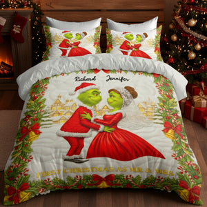 Green Monster Couple Christmas Quilt Bedding Set - Personalized Gifts For Couples 07PAQN041125