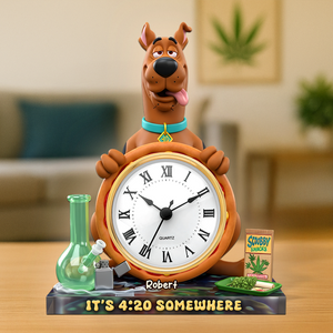 A Playful Pup Desk Clock Plaque - Personalized Gift For Weed Lovers 04TOPU180625