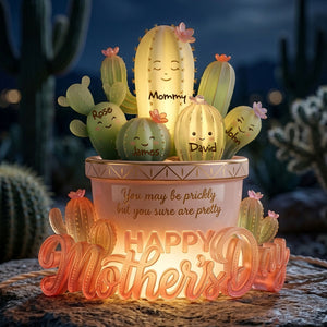 Cactus Mom And Kids Light Box - Personalized Gifts For Mother's Day Acrylic Light Box 05PALU130426