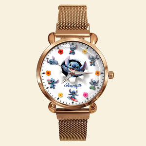 Blue Alien Mesh Strap Quartz Watch – Personalized Gifts for Cartoon Lovers 03pgqn170725