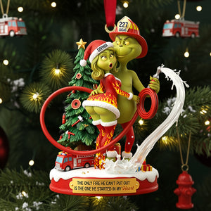 Funny Firefighter Green Monster Personalized Gifts For Couple Christmas Ornament 02tgtn011025