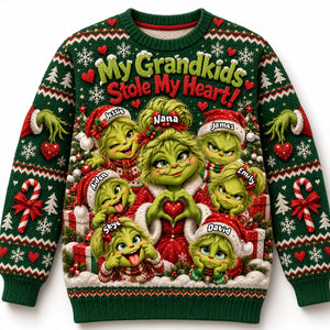 My Grandkids Stole My Heart Knitted Ugly Sweater - Personalized Gifts For Grandparents Christmas Ugly Sweater 03NATA131026