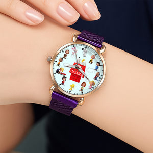Personalized Christmas Timepiece – Cute Cartoon Mesh Strap Quartz Watch For Fans 01NAQN090725