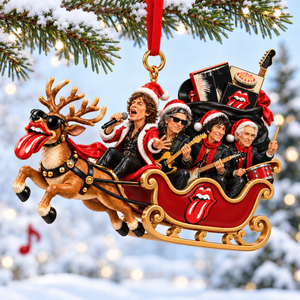 The Rolling Stones Funny Riding in A Santa Sleigh With Reindeer Acrylic Ornament - Personalized Christmas Gift For Rock Lovers 07naqn131026