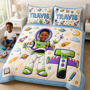Custom Photo Rocket Space Quilt Bed Set - Personalized Gifts For Kids 01naqn040726