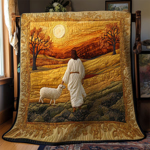 Jesus With The Lamb At Sunset Quilted Blanket 01acxa210425