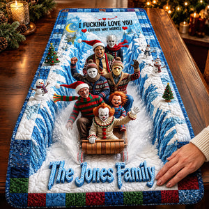Macabre Midnight Slashers, Christmas Tobogganing Hours Quilted Table Runner - Personalized Gifts For Horror Lovers 04qhdt210826
