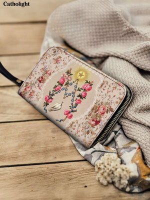 Catholight Roses of the Rosary Leather Wallet Purse