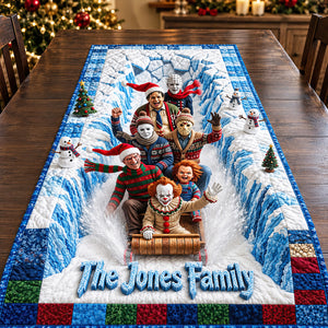 Macabre Midnight Slashers, Christmas Tobogganing Hours Quilted Table Runner - Personalized Gifts For Horror Lovers 04qhdt210826